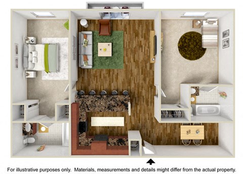 2 Bedroom Floor Plan at Woodland Trio Apartments, California