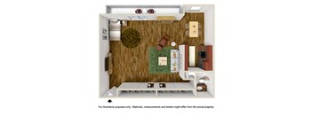 Studio Floor Plan at White Oak Terrace Apartments, Encino, California