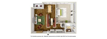 1 Bedroom Floor Plan at White Oak Terrace Apartments, Encino