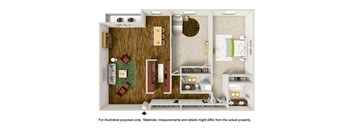 2 Bedroom Floor Plan at White Oak Terrace Apartments, California