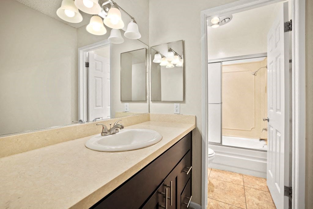 Bathroom with Shower and Tub in Culver City Apartment