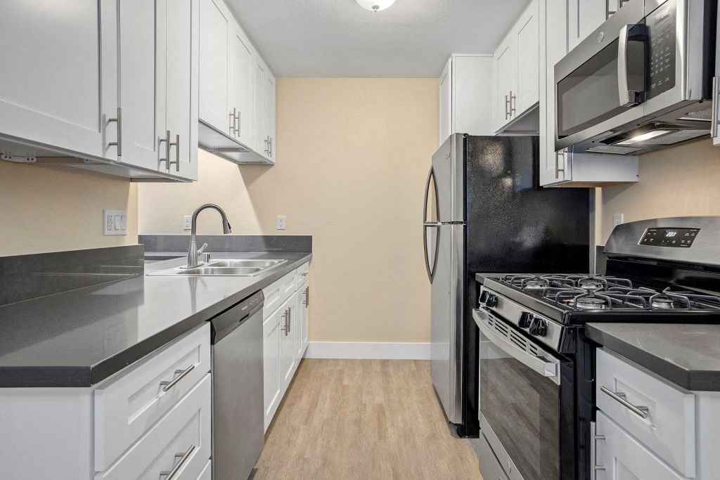 Stainless steel appliances in kitchen at Casa De Marina Apartments, Los Angeles