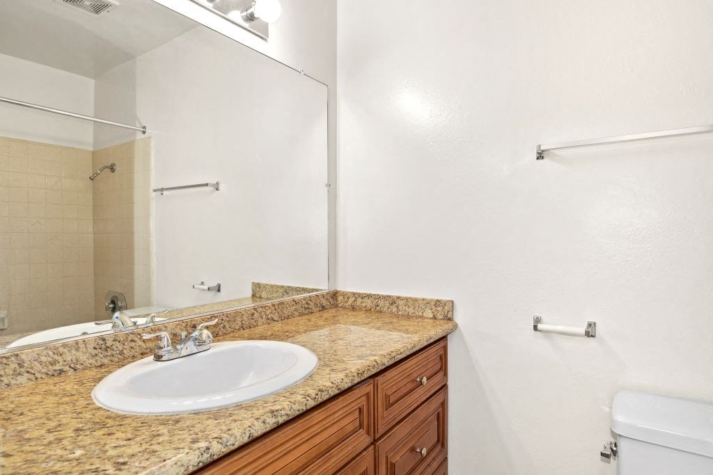 Bathroom with Upgraded Counter Tops at Parkview Terrace Apartments, Sherman Oaks, California