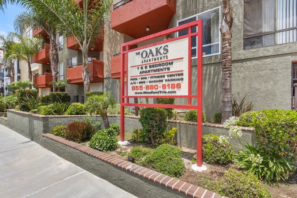 Monument Sign at Woodland Trio Apartments, North Hollywood, CA