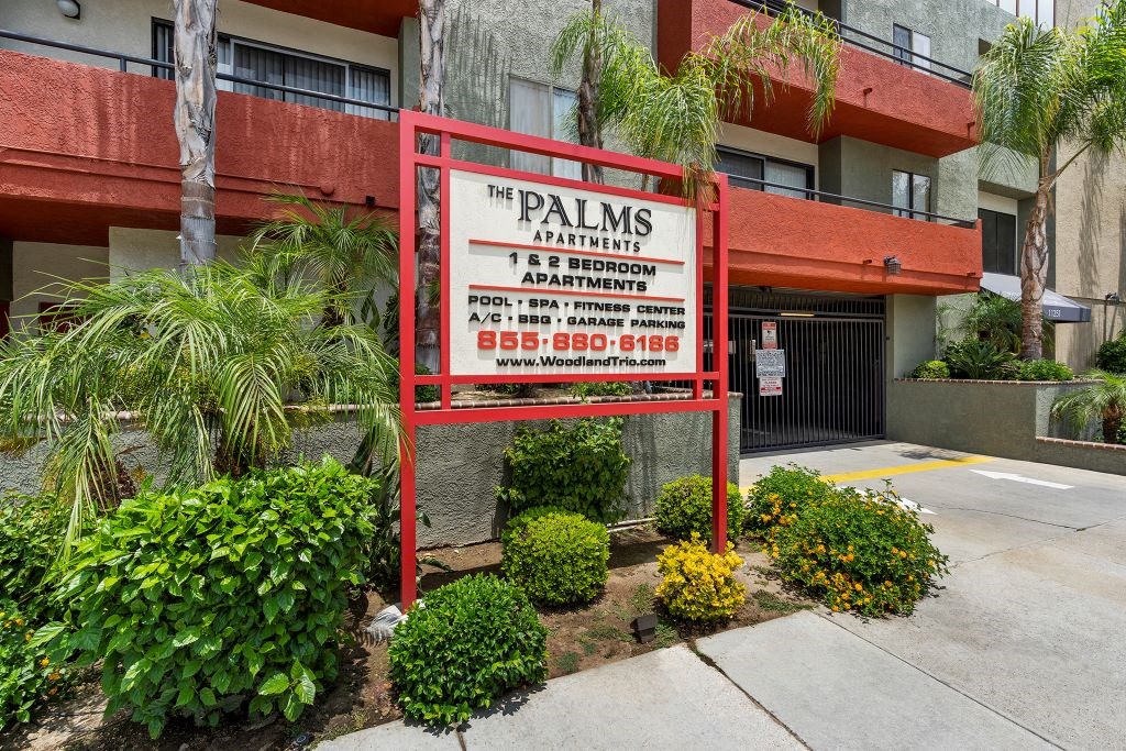 Monument Sign at Woodland Trio Apartments, North Hollywood, 91601