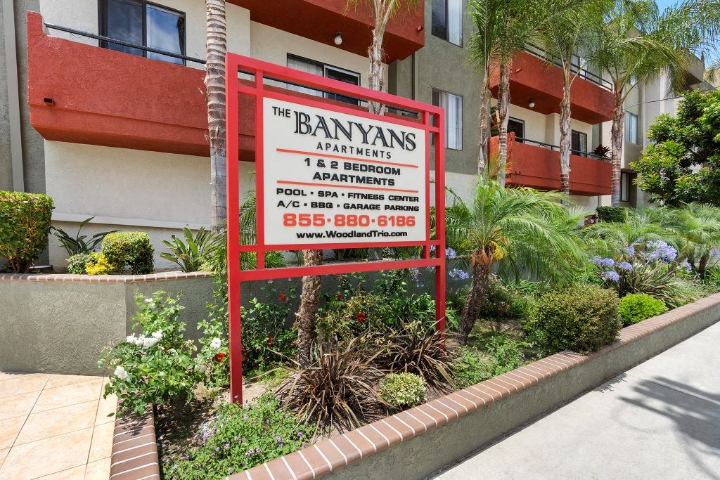 Monument Sign at Woodland Trio Apartments, North Hollywood
