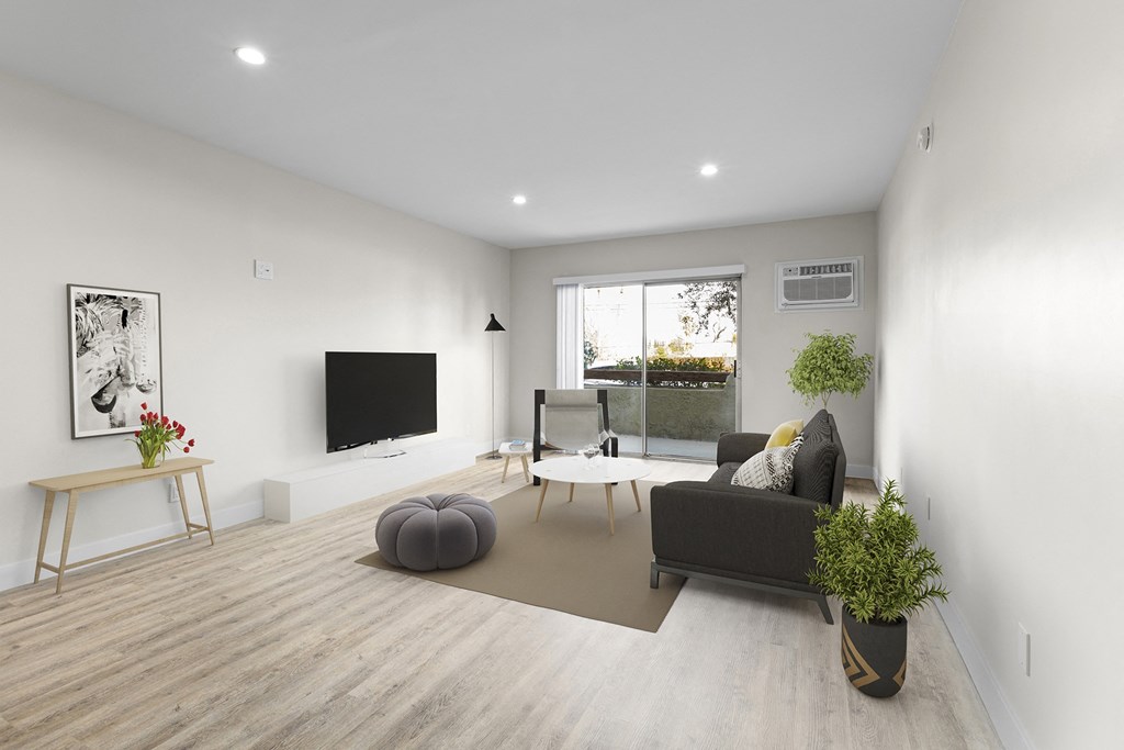 Living Room With Balcony at Brookside Terrace Apartments, Encino