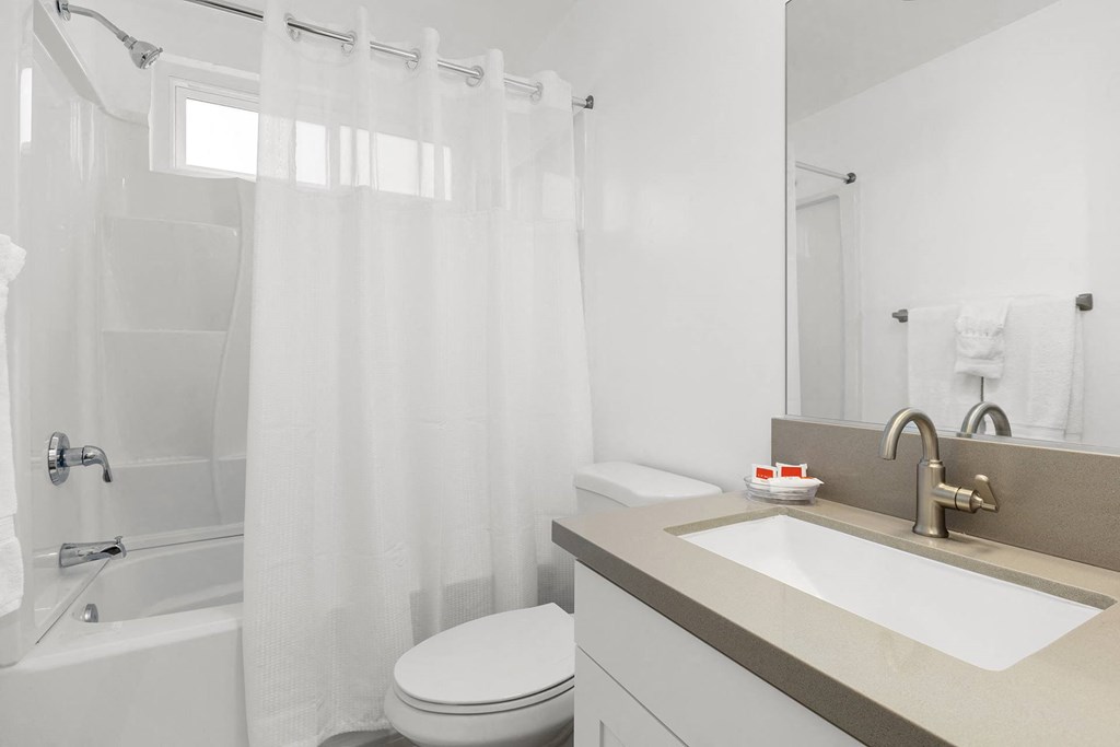 Upgraded Bathroom Counter and Shower at Kling Trio Apartments, California, 91607