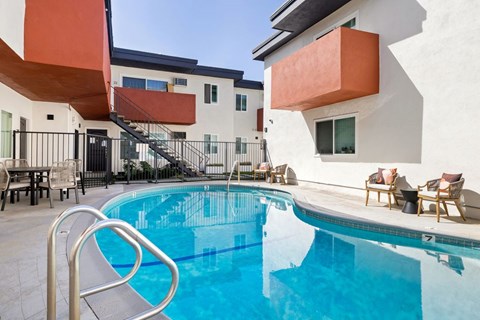 A swimming pool in a residential area.