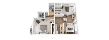 A floor plan of a house with a living room, kitchen, and bedrooms.