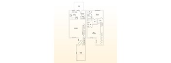 A floor plan of a house with a deck, two bathrooms, a laundry room, a living room, a dining room, a kitchen, a garage, and a main room.