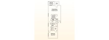 A floor plan of a home showing a living room, kitchen, pantry, bathroom and bedroom.