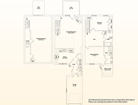 A floor plan of a Beaumont Square home with a unique floor plan layout.