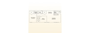 A floor plan of a home with a master bedroom, living room, dining area, kitchen, powder room, and bath.