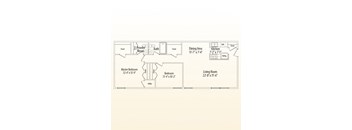 A floor plan of a home with a master bedroom, living room, dining area, kitchen, powder room, and bath.