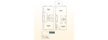A floor plan of a house with a patio, two bedrooms, a great room, a breakfast nook, and a bathroom.
