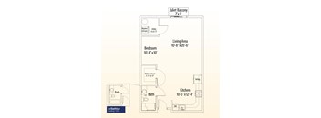 a floor plan of a living area with a bedroom and a bathroom