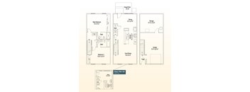 A set of house plans showing a main bedroom, a bathroom, a dining area, a storage space, a second bedroom, a garage, and a foyer.