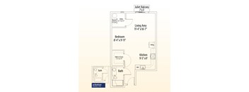 a floor plan of a house with a bedroom and a living room