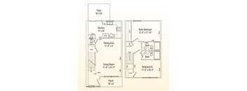 A floor plan of a house showing the layout of the rooms.