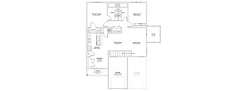 A floor plan of a house with a garage, two bedrooms, a dining area, a living area, a kitchen, a breakfast nook, a porch, and two bathrooms.