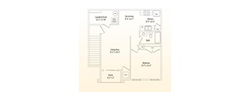 A floor plan of a house with a laundry/closet, eat-in area, kitchen, bath, living area, bedroom, and porch.