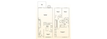 A floor plan of a house with a kitchen, dining area, and multiple bedrooms.