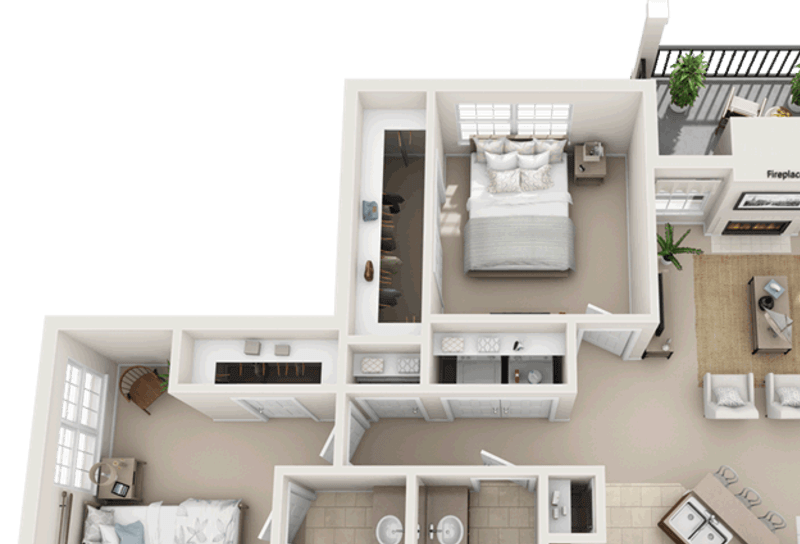 Floorplan Photos Gallery 2 Bedroom 2 Bathroom floor plan at The Life at Westland Estates, Fort Worth, 76108