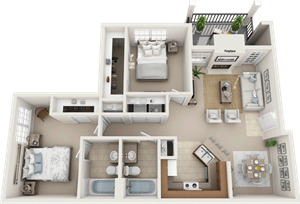 2 Bedroom 2 Bathroom floor plan at The Life at Westland Estates, Fort Worth, 76108