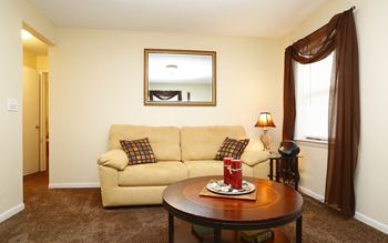 Soft carpeted living room at The Life at Lakeside Villas