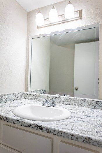 a bathroom with a sink and a mirror - Photo Gallery 16