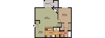 1 bed 1 bath Dundee Floor Plan at Highlands of Heritage Woods, Ohio