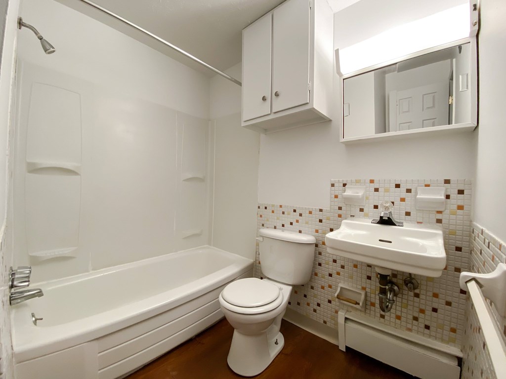 a bathroom with a toilet and a sink and a bath tub