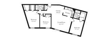Three Bedroom Two Bathroom Floor Plan at Hummingbird Pointe & The Gardens, Parma, OH