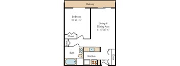 1 Bed 1 Bath Floor Plan at Independence Place Apartments, Parma Heights