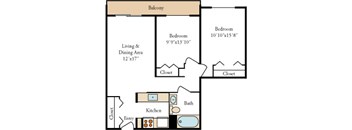 2 Bed 1 Bath Floor Plan at Independence Place Apartments, Ohio