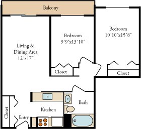 2 Bed 1 Bath Floor Plan at Independence Place Apartments, Ohio