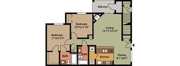 2 bed 2 bath Newburgh Floor Plan at Highlands of Heritage Woods, Ohio, 44321