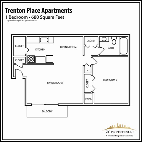 1 Bedroom Floor Plan at Trenton Place Apartments, Ohio