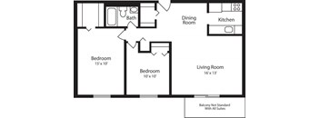 Two Bedroom One Bathroom 798 SF Floor Plan at Hummingbird Pointe & The Gardens, Parma
