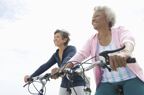 Senior friends riding bikes