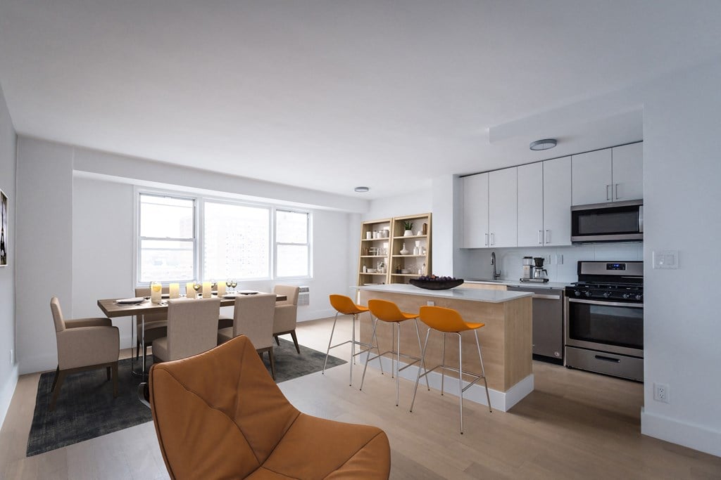model open concept kitchen and dining area