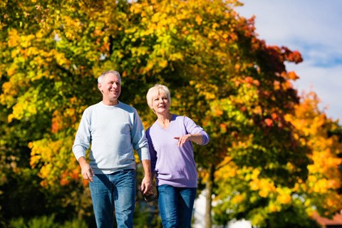 Senior couple walking in park