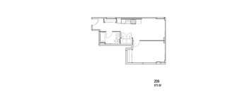 a floor plan of a small house with a bedroom and a bathroom