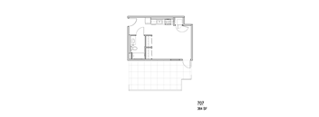 a floor plan of a small house with a bedroom and a bathroom