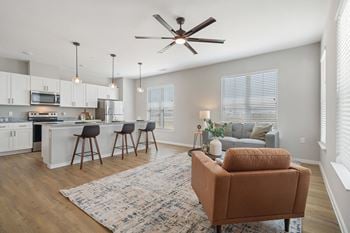 Spacious Living Area with Ceiling Fan