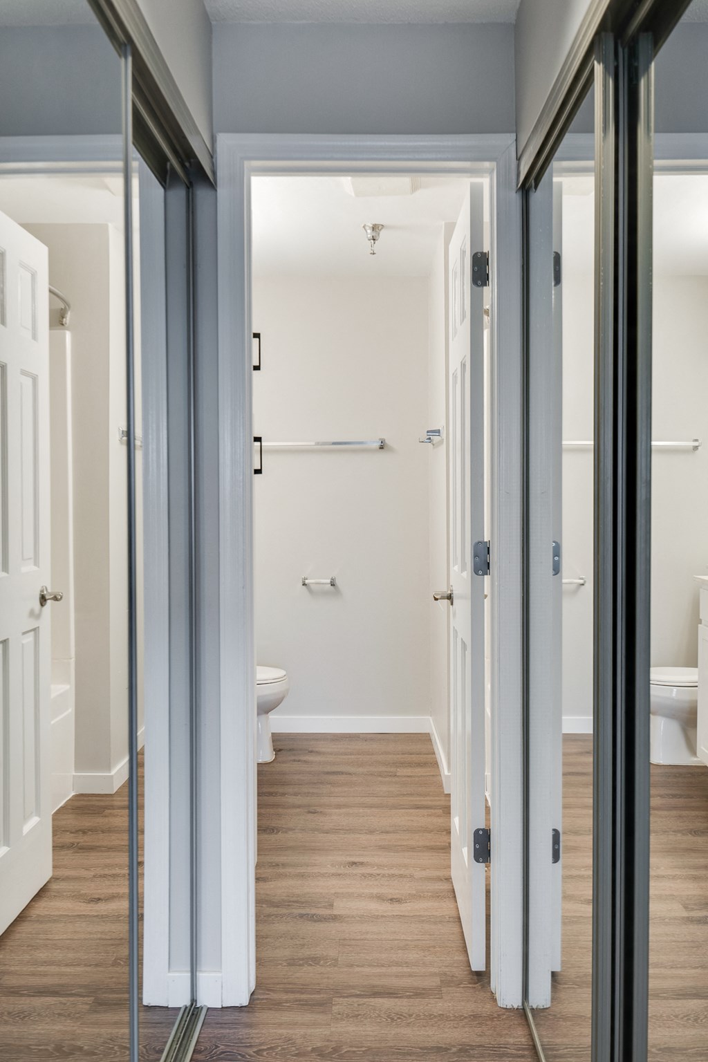 Mirrored Closets Leading to the Bathroom