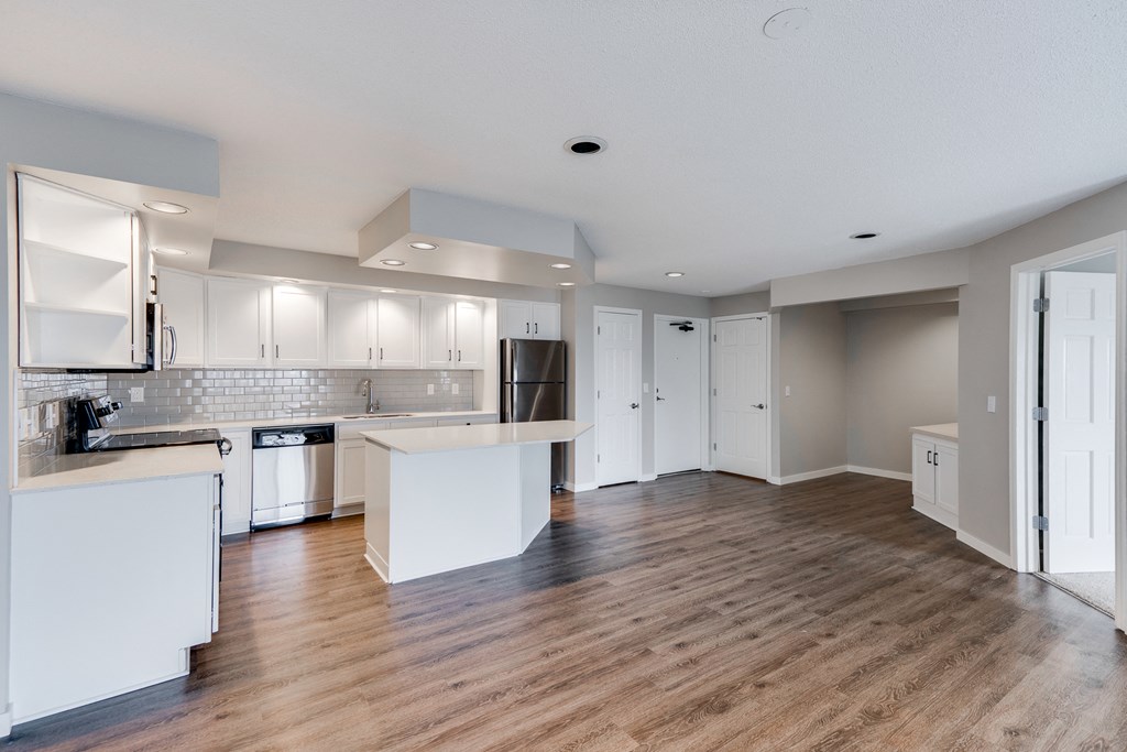Large Kitchen with White Cabinetry