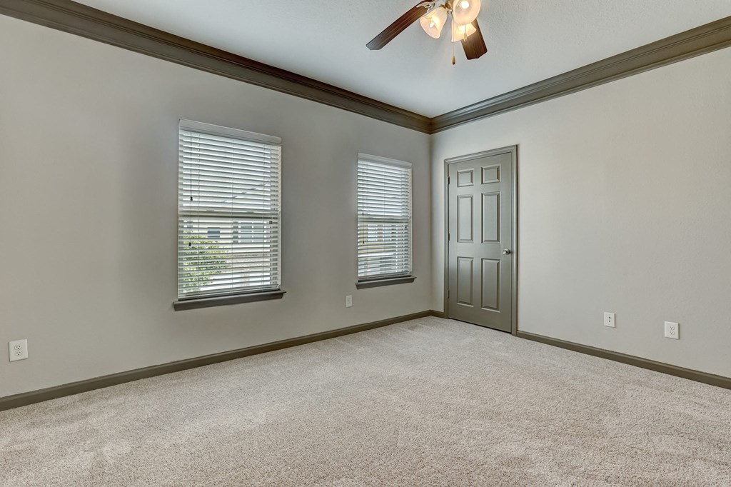 Carpeted Bedroom With Windows