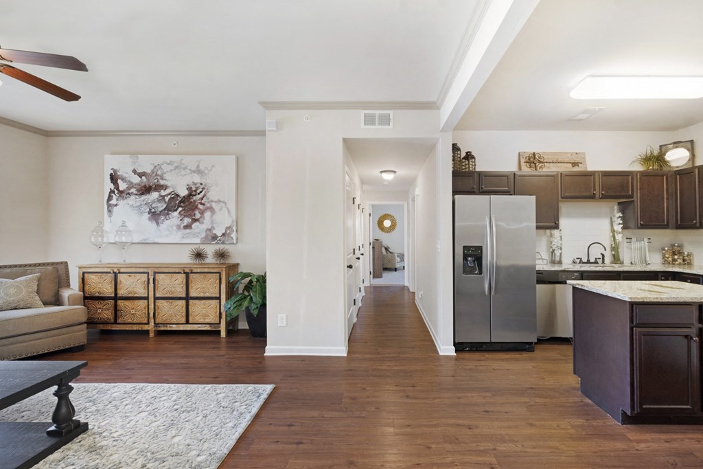 Spacious Living Area with Hardwood-Style Flooring